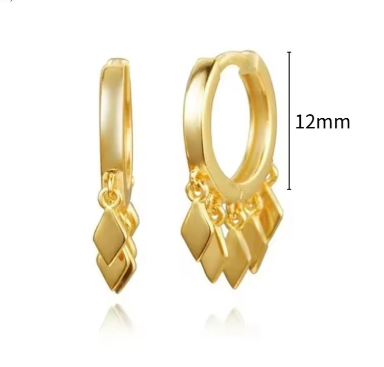 925 Sterling Silber Creolen mit 18K Gold-Beschichtung, geometrisches Quasten-Design