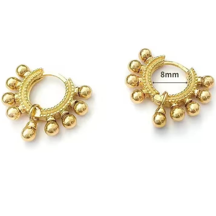 "925 Sterling Silber Creolen mit 24K Gold-Beschichtung und Perlen-Ball-Design, Vintage-Stil, perfekt für elegante Anlässe.