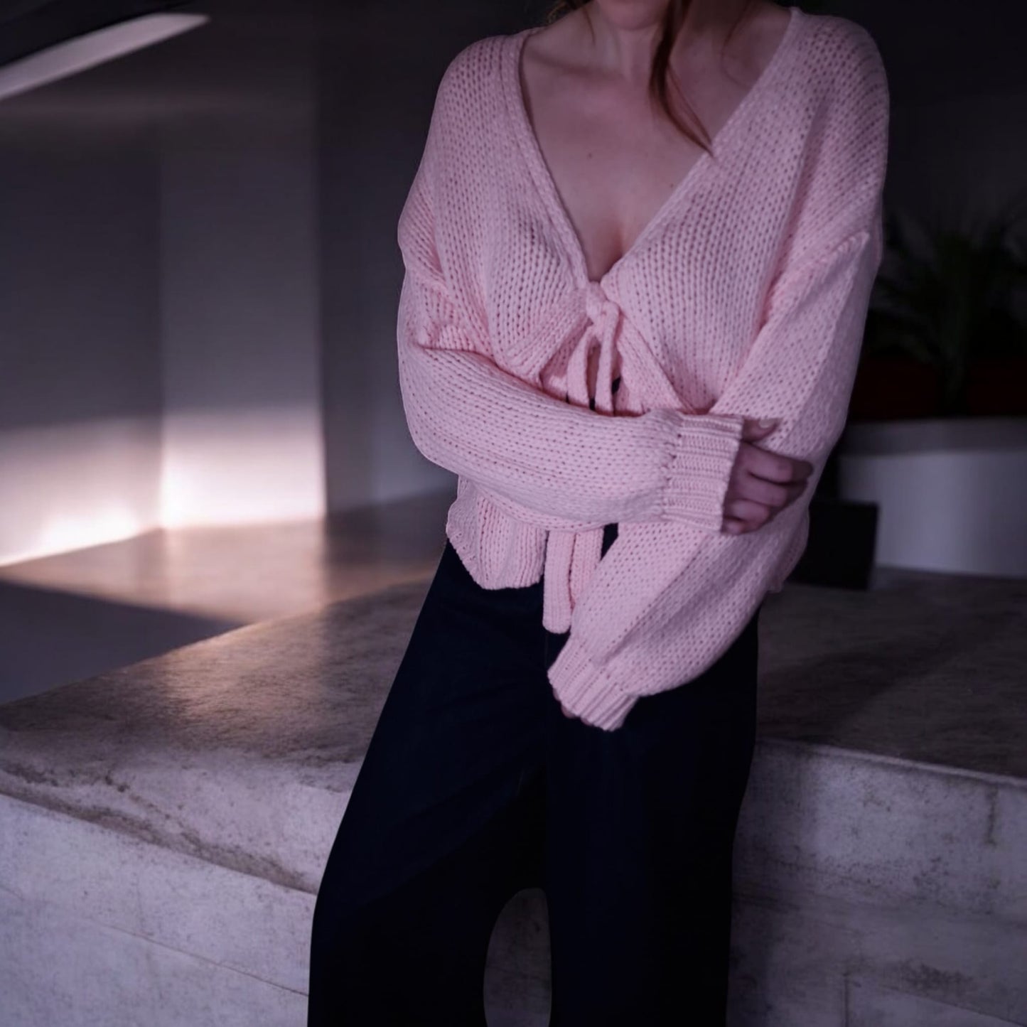 Leichter, gestrickter Damen-Cardigan aus Baumwoll-Viskose-Mix in Rosa