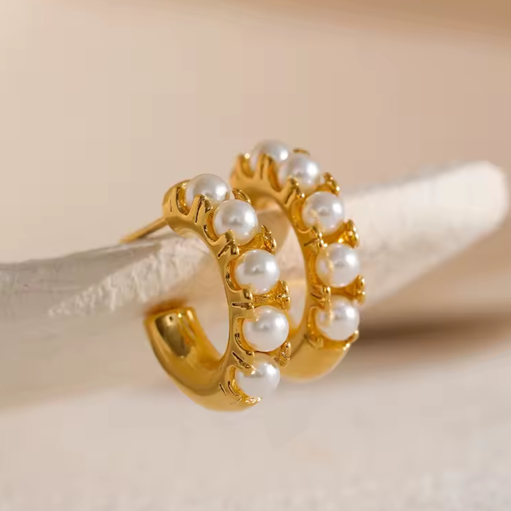 Wasserdichte Perlen Ohrringe in Edelstahl 18K Gold