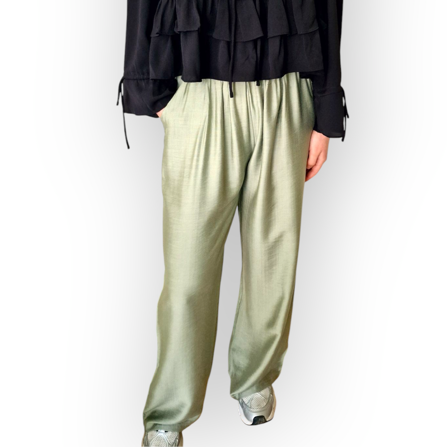 Damen Satin-Set mit Hemdbluse & elastischer Hose