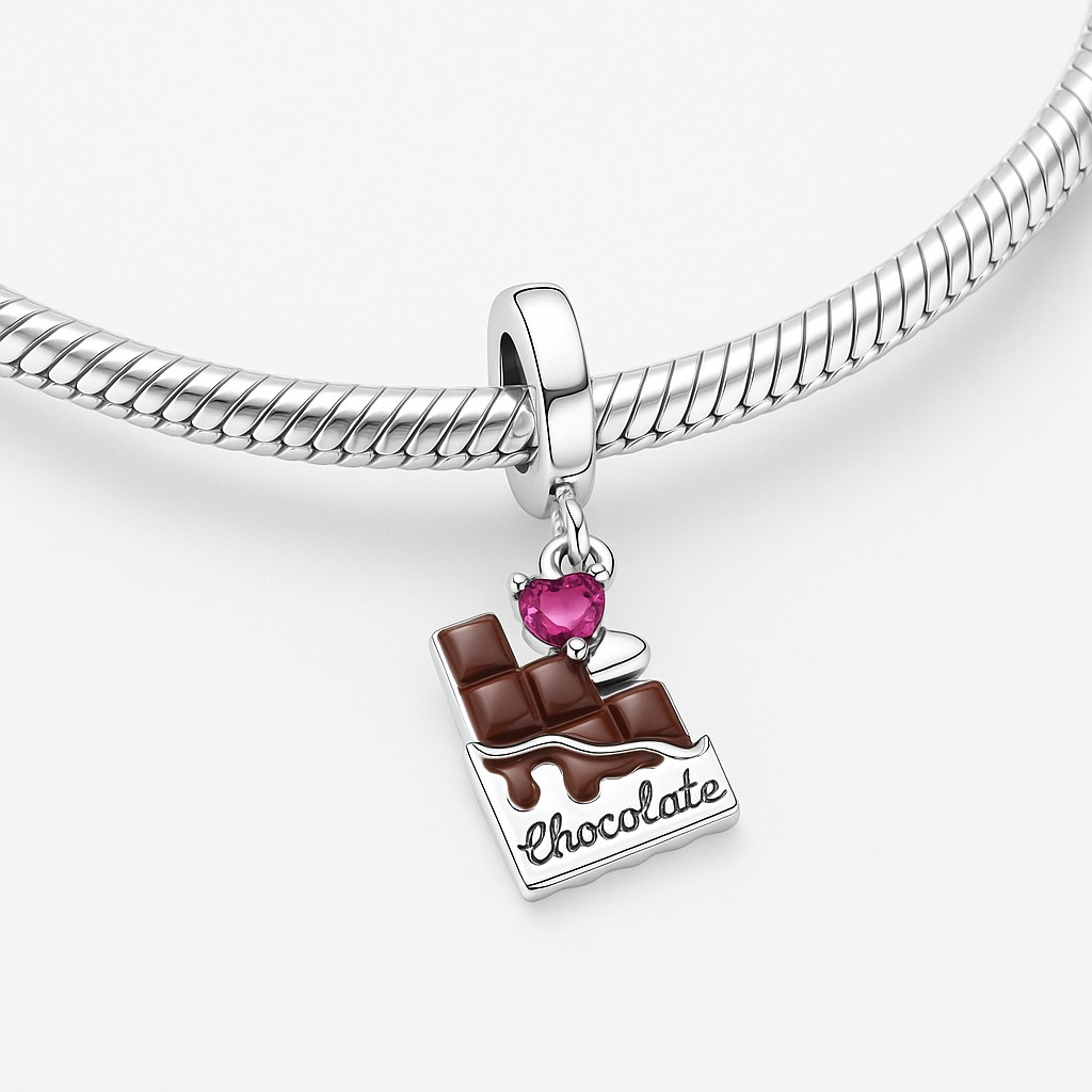 Charm Schokolade & Herz – 925 Sterling Silber