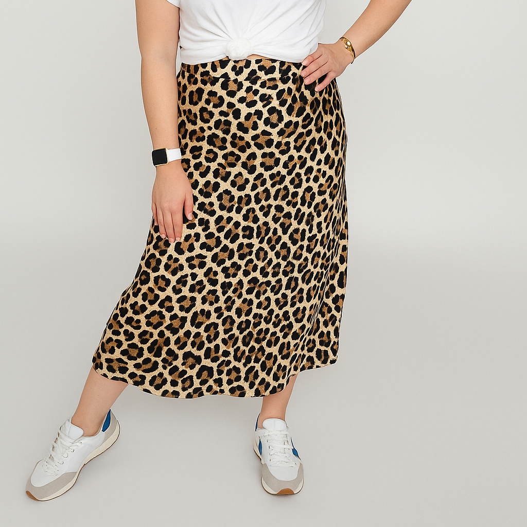 Leopard-Print Rock aus 100% Viskose in A-Linien-Schnitt