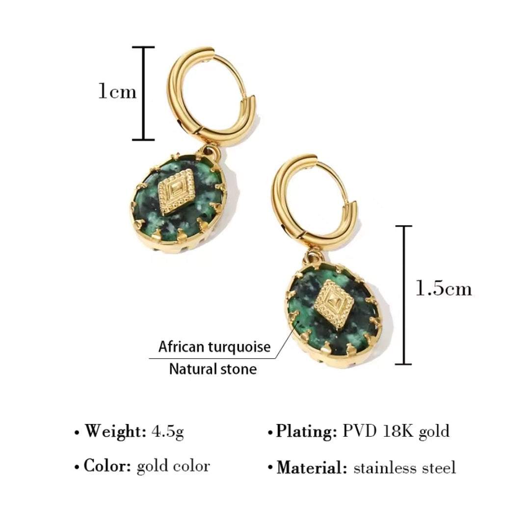 Goldene Creolen mit African Turquoise Naturstein