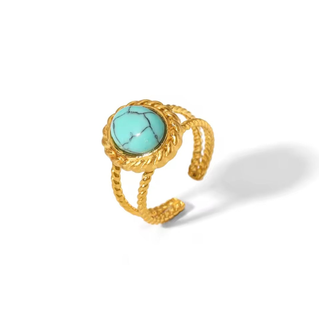 Statement Ring Gold | Türkis Stein | verstellbarer Damenring