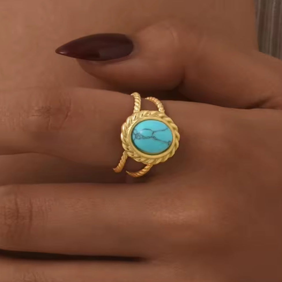 Statement Ring Gold | Türkis Stein | verstellbarer Damenring