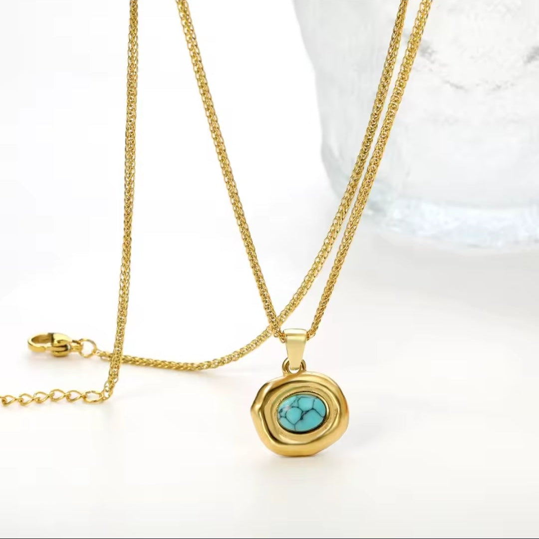 Goldene Edelstahlkette mit Türkis Anhänger | 18K vergoldet | Damen Halskette