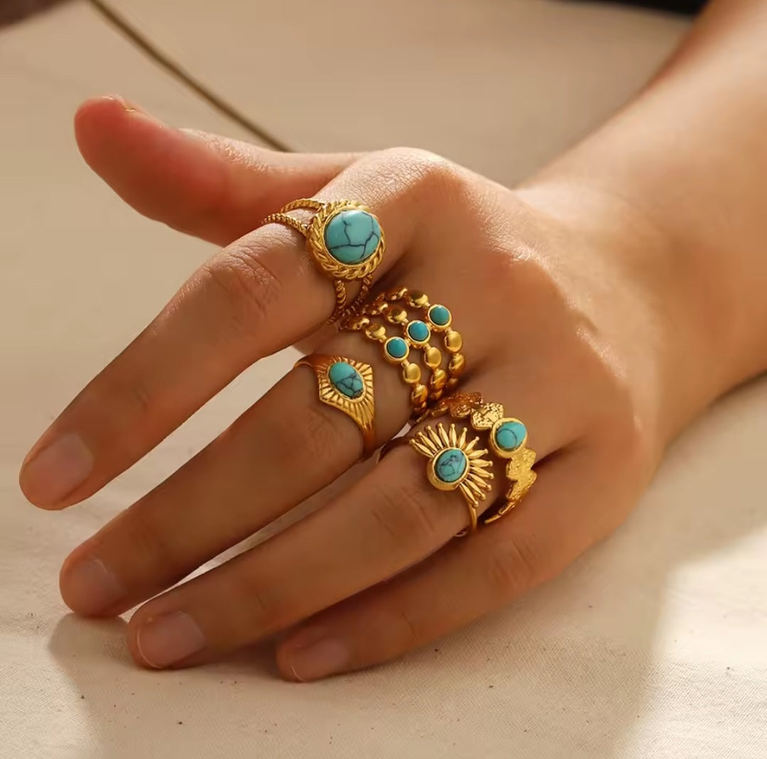 Statement Ring Gold | Türkis Stein | verstellbarer Damenring
