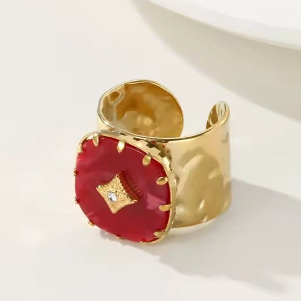 Vintage Statement Ring „Ruby Glow“ Edelstahl 18K vergoldet