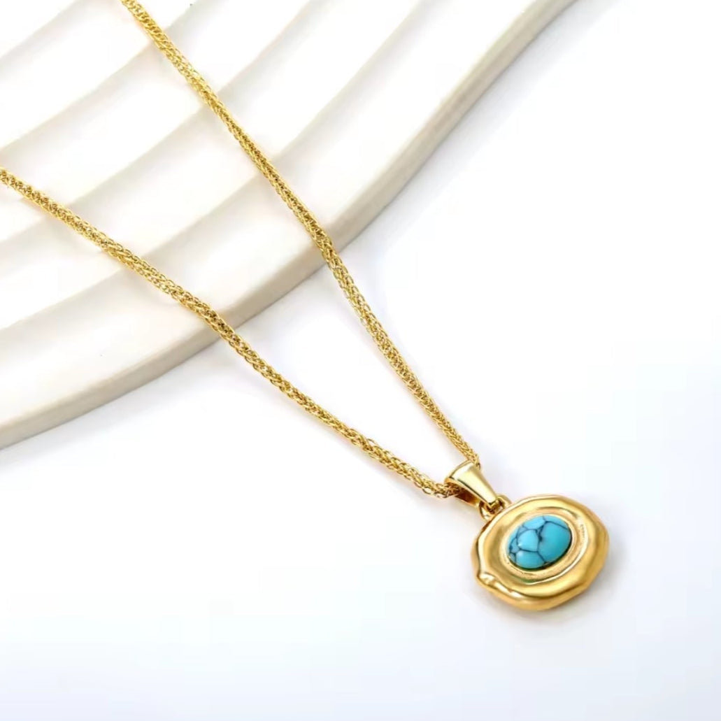 Goldene Edelstahlkette mit Türkis Anhänger | 18K vergoldet | Damen Halskette