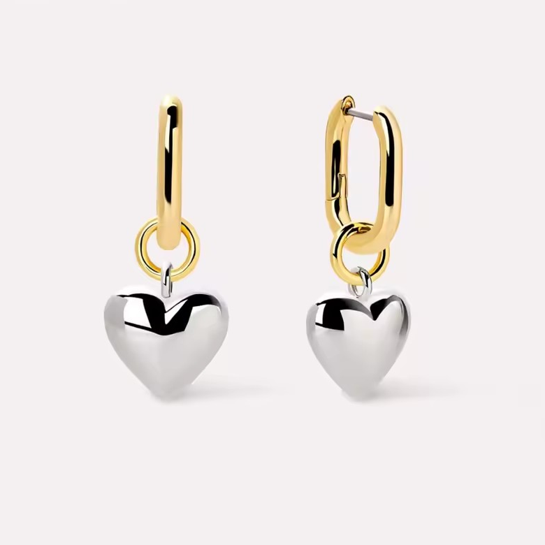 925 Sterling Silber & 18k Gold Herz Tropfen Ohrringe- perfekt für den Alltag.