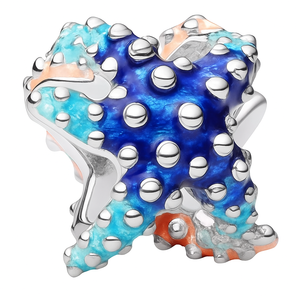 925 Sterling Silber Charm in Seesternform mit buntem Farbverlauf und Emaille