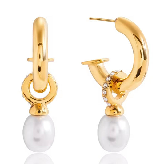 18K vergoldete Creolen mit schimmernder Perle – wasserfester Edelstahlschmuck