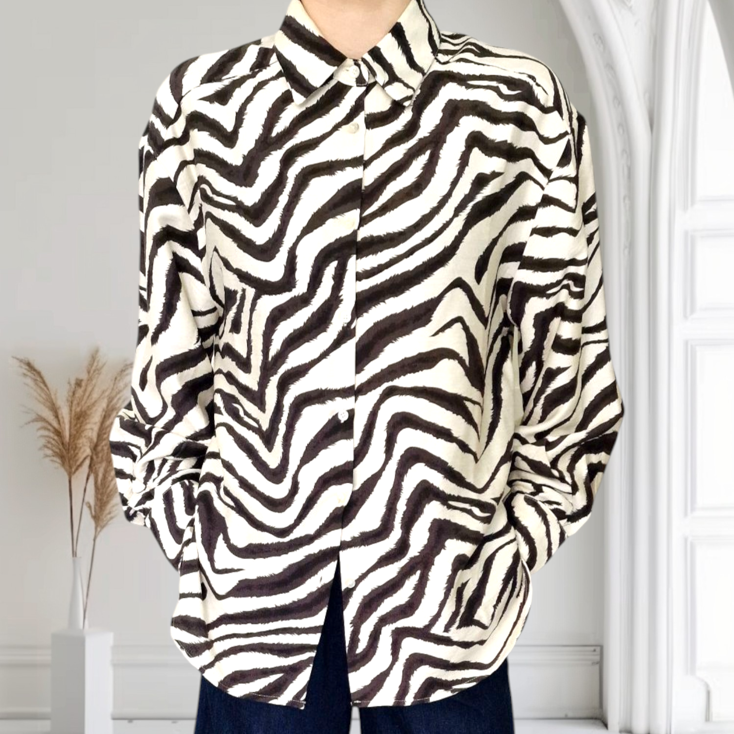 Damen Zebra Bluse mit klassischem Hemdkragen