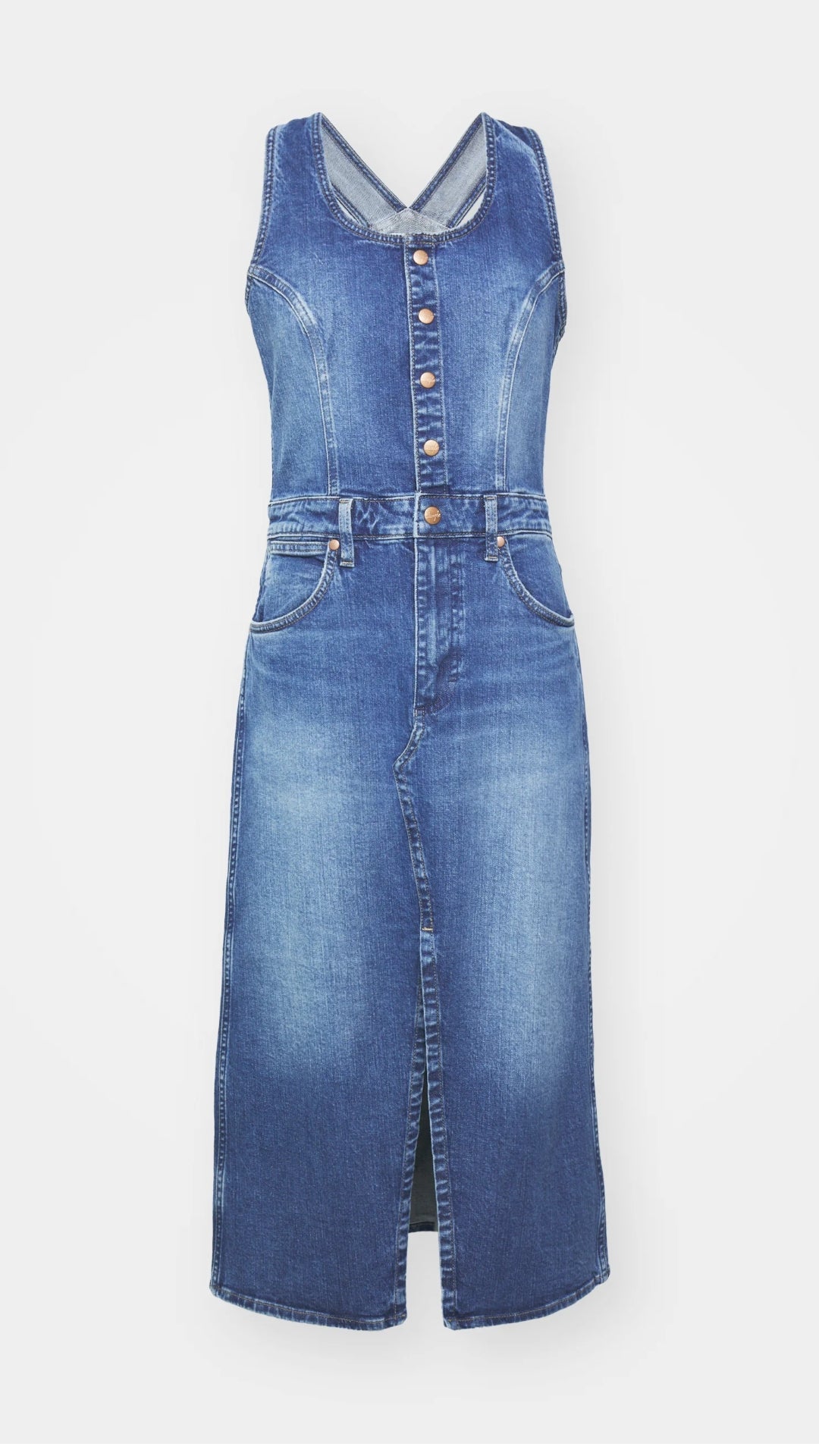 Wrangler ärmelloses Denimkleid mit Knopfleiste und Schlitz vorne