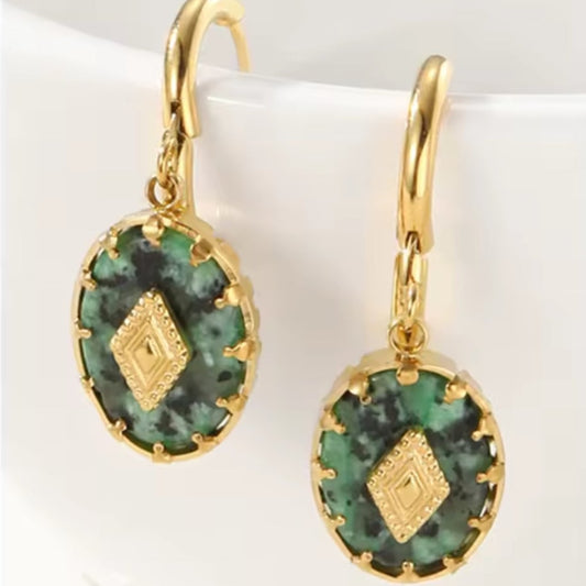 Goldene Creolen mit African Turquoise Naturstein