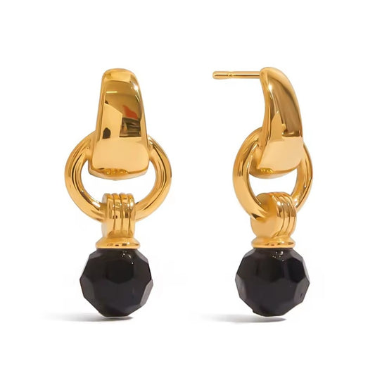 Goldene Statement-Ohrringe mit schwarzem Kristall aus Edelstahl