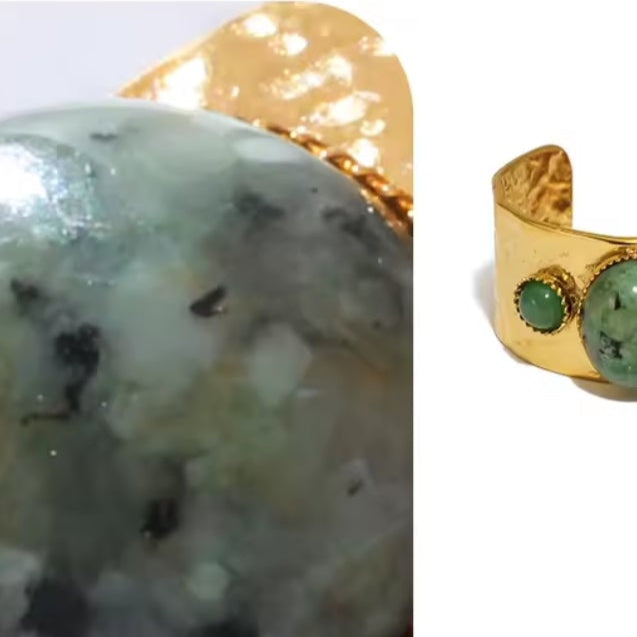 Goldener Statement Ring mit African Turquoise und Malay Jade Steinen