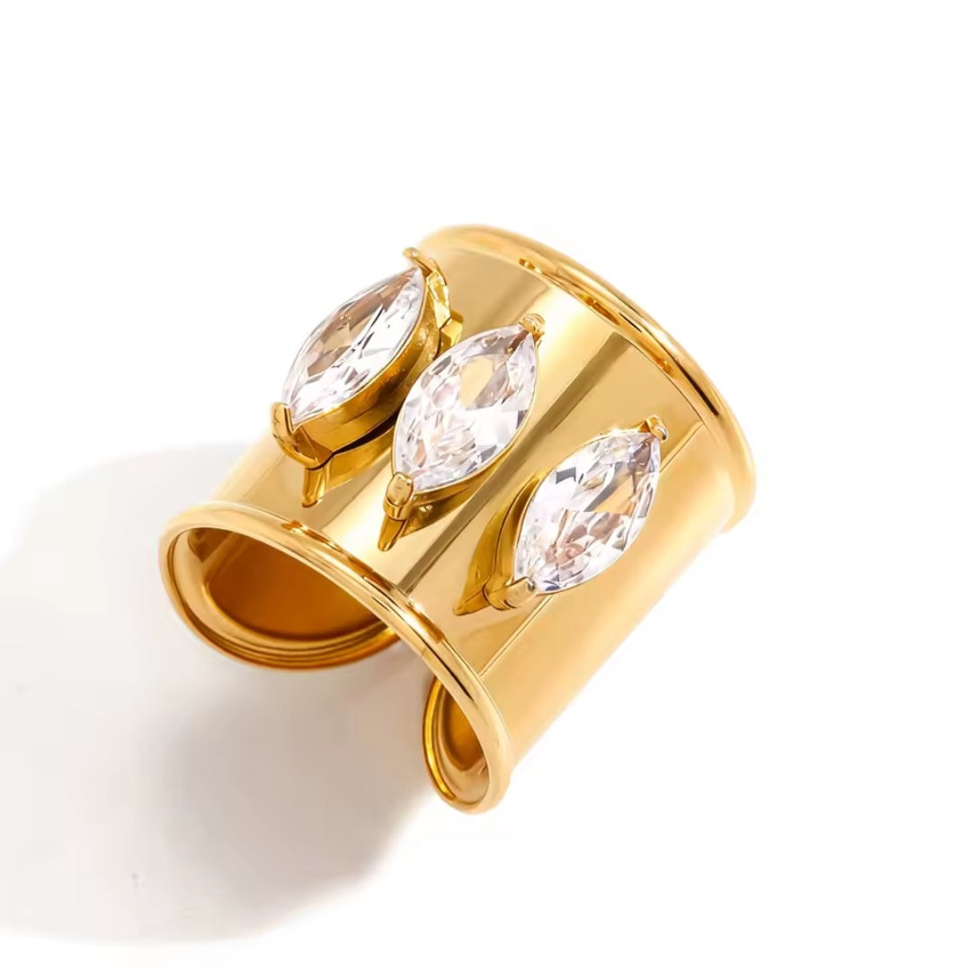 Goldener Zirkon Ring aus Edelstahl | 18K Vergoldet | Verstellbar