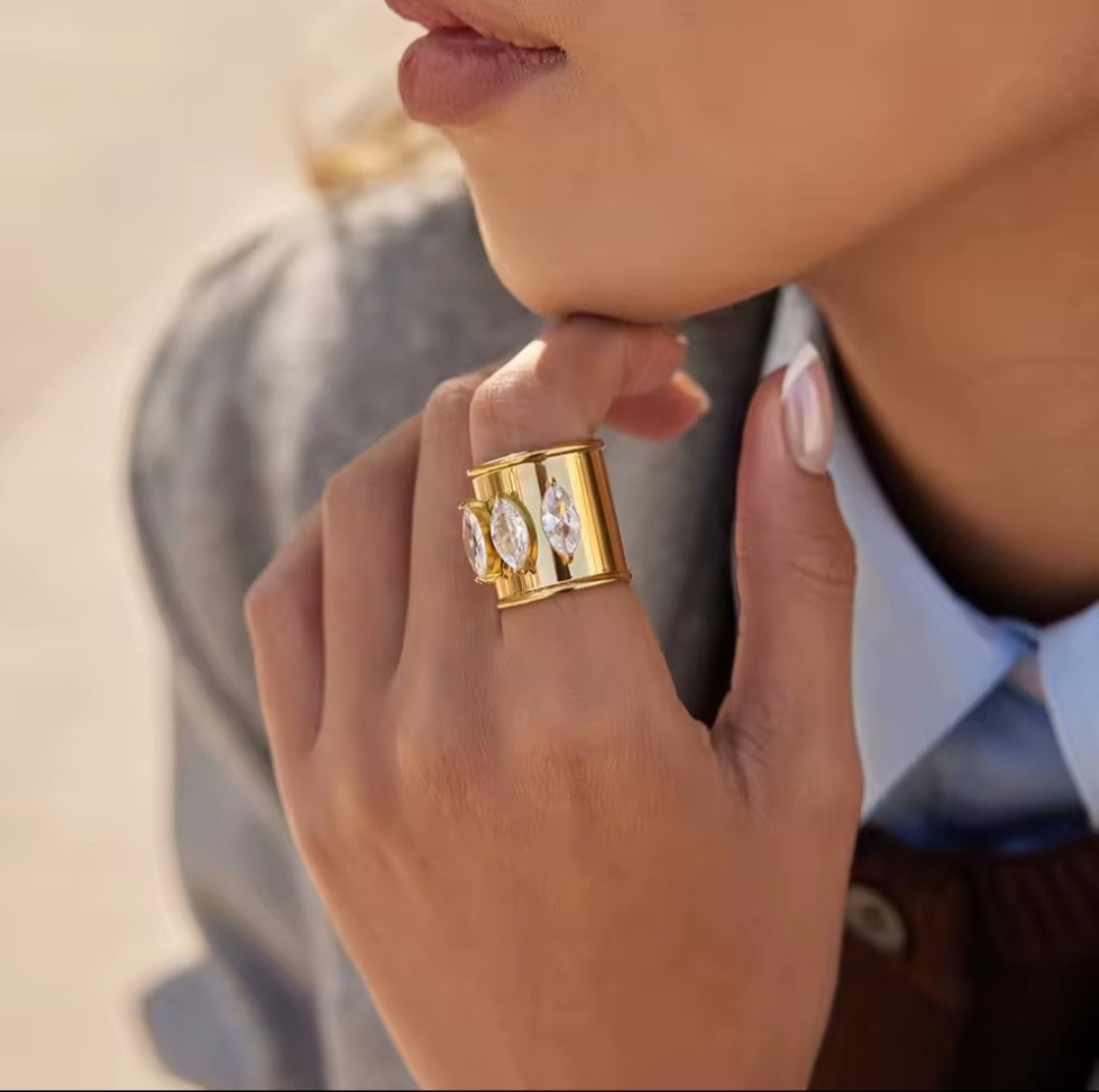 Goldener Zirkon Ring aus Edelstahl mit 18K Vergoldung von Bogue