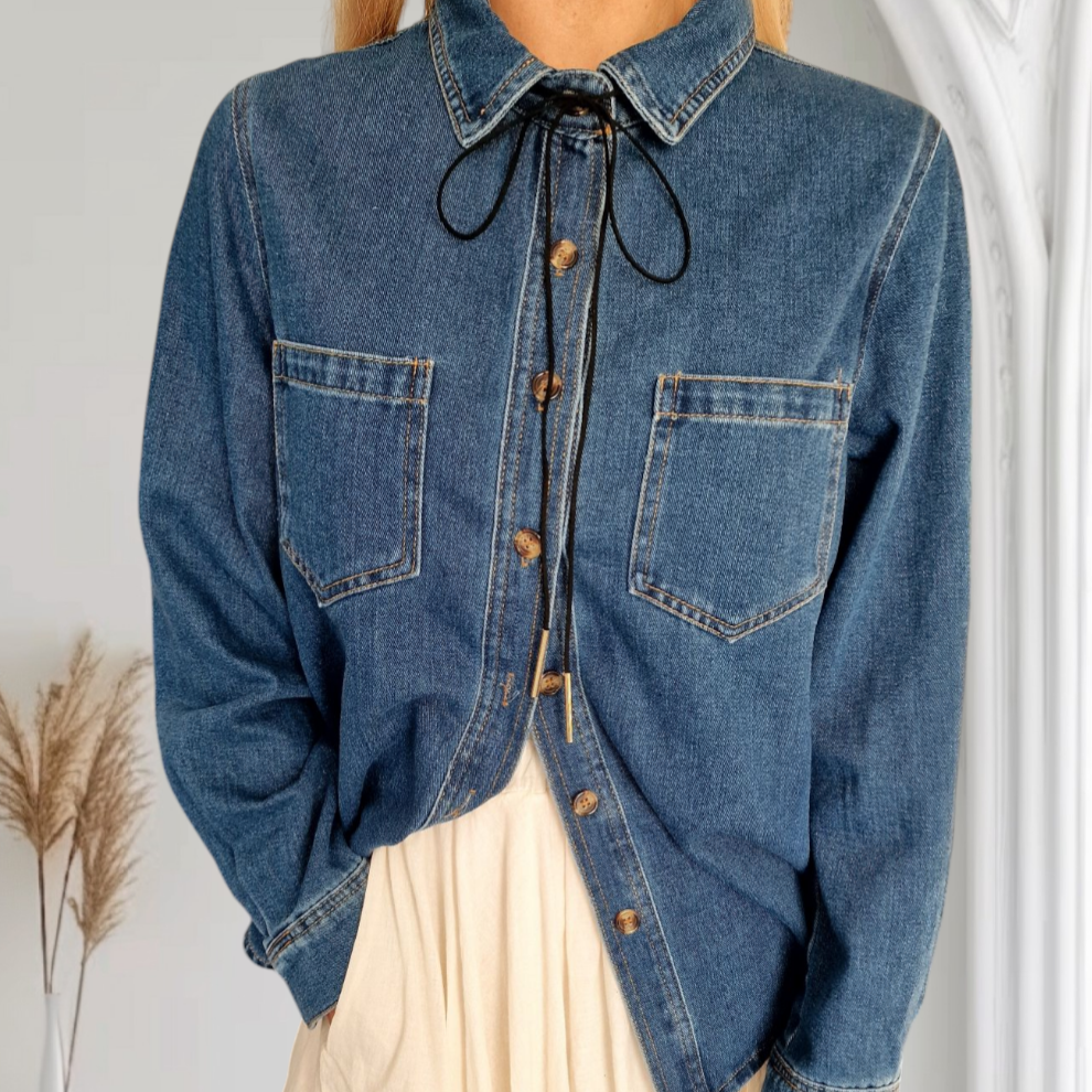 Jeanshemd mit Kragen in dunkelblau