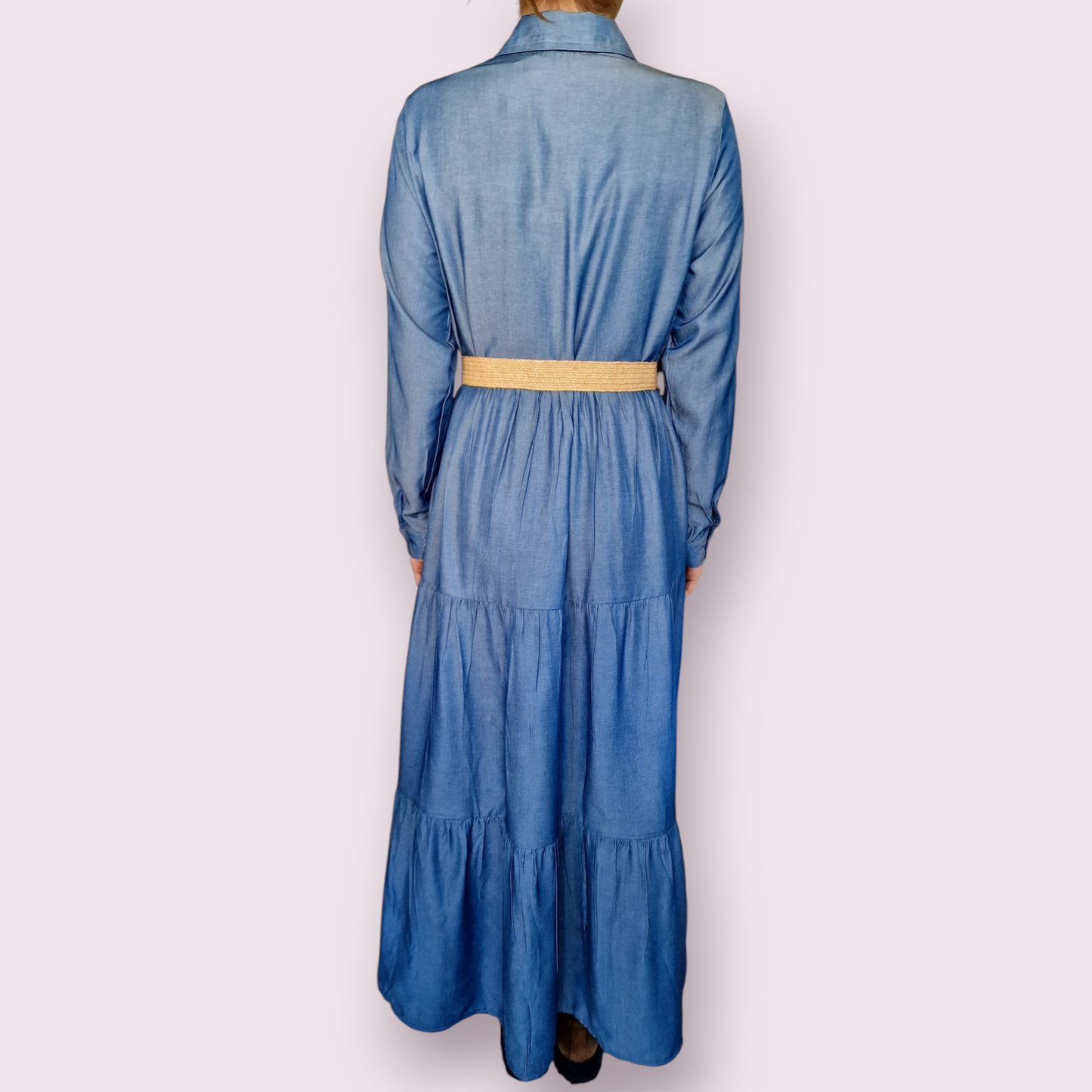 Maxi Jeanskleid mit durchgehender Knopfleiste und langen Ärmeln