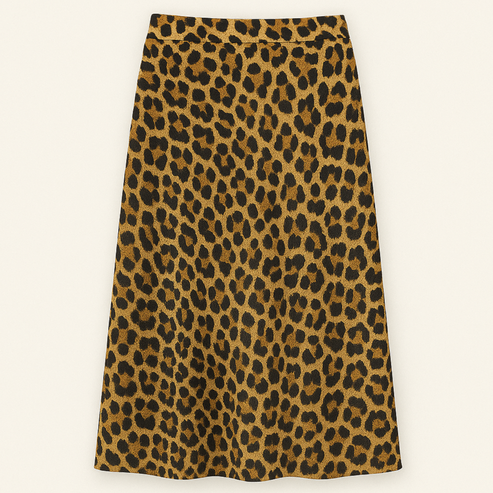 Leopard-Print Rock aus 100% Viskose in A-Linien-Schnitt