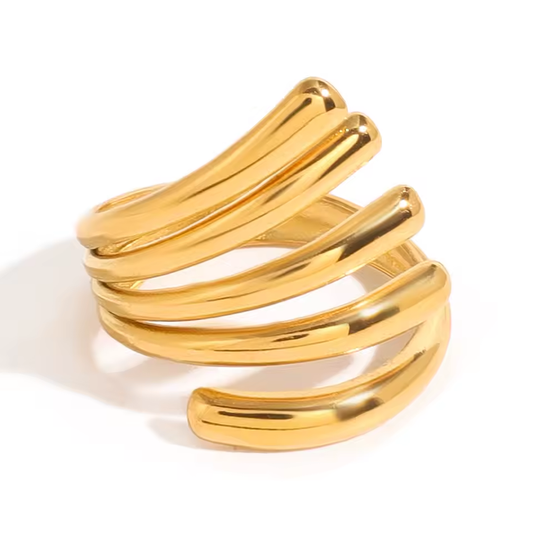 Vergoldeter Spiralring mit festem, geschwungenem Design – stilvolles Schmuckstück für elegante Looks.