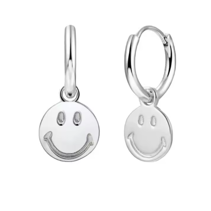 925 Silber Creolen mit Smiley-Anhänger, 18K vergoldet für langlebigen Glanz