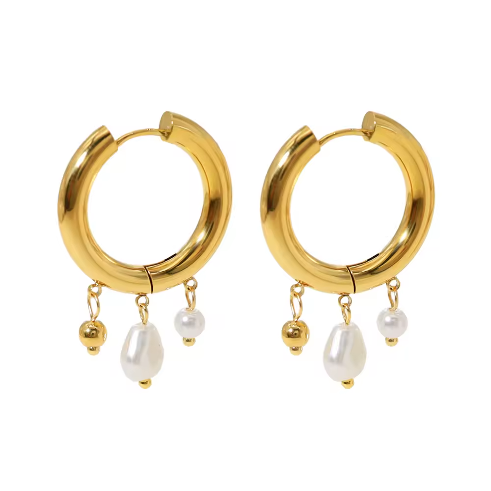 18 Karat vergoldete Creolen mit barockem Perlenanhänger 