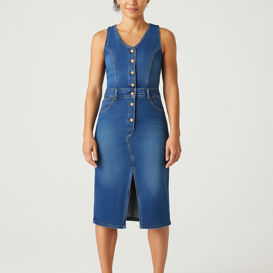 Wrangler ärmelloses Denimkleid mit Knopfleiste und Schlitz vorne