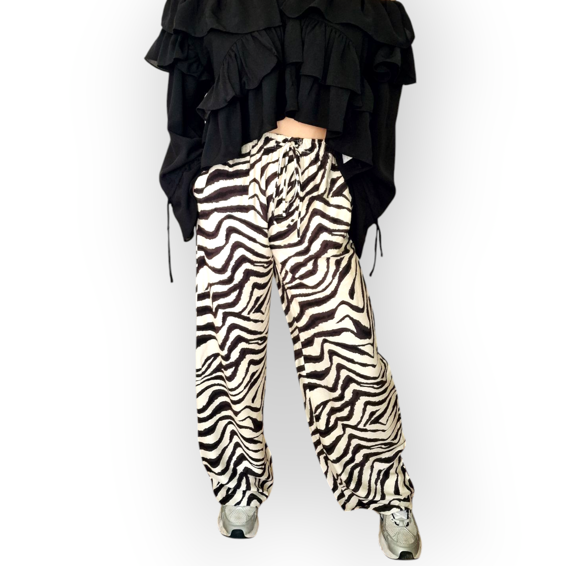 Weite Zebra Hose für Damen mit elastischem Bund