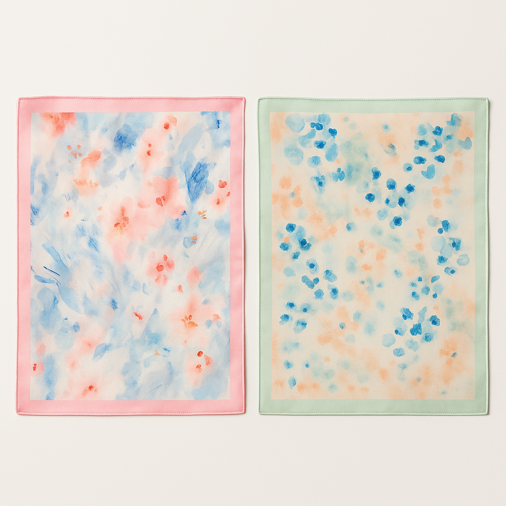 Seidiges Damen-Haartuch in Rosa und Blau mit floralen Aquarellblumen-perfektes Accessoire 