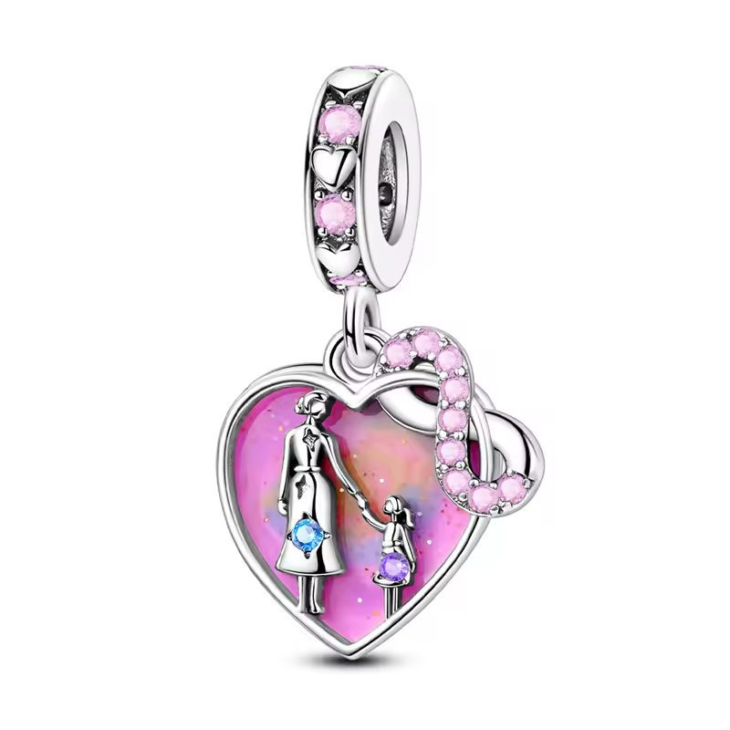 925 Sterling Silber Charm mit Mutter-Tochter-Motiv, Herz & Infinity-Symbol