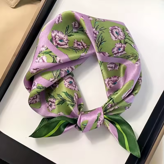 Satin-Haartuch Damen grün lila Blumenmuster