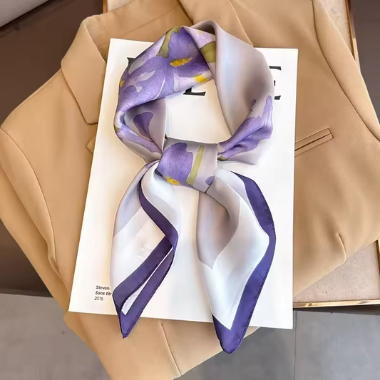 Satin-Haartuch Damen lila Blumenmuster glänzend