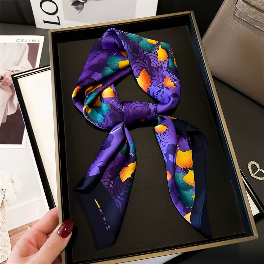 Satin-Haartuch Damen lila gelb grün floral glänzend