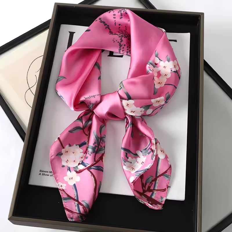 Satin-Haartuch Damen pink Kirschblüten Blumenmuster