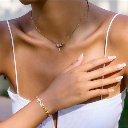 halskette, herz halskette, kreuz halskette, gold schmuck, edelstahl schmuck, zirkonia halskette, damen schmuck, minimal schmuck, romantischer schmuck, fashion jewelry