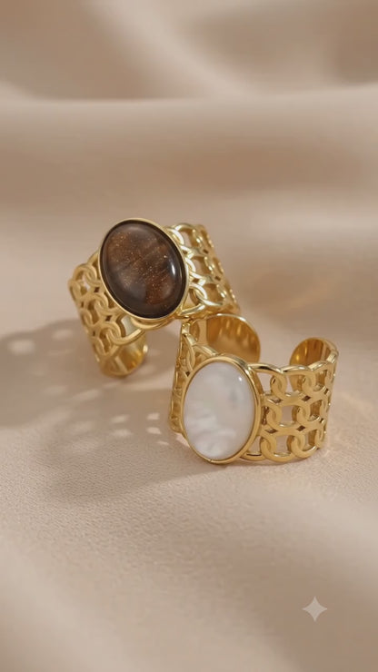 Edelstahl-Goldring mit Katzenauge-Edelstein – Modernes Design