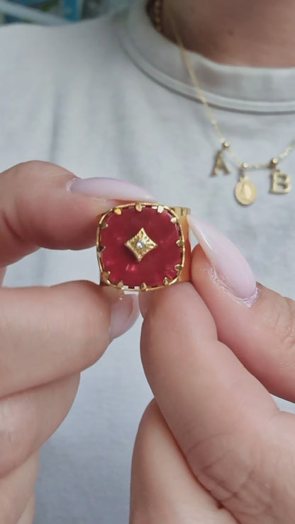 Vintage Statement Ring „Ruby Glow“ Edelstahl 18K vergoldet