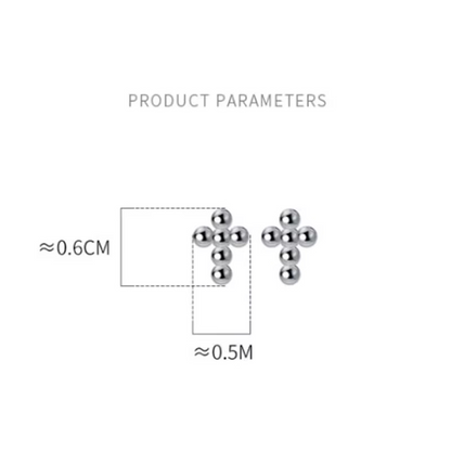 Ohrstecker in Kreuzform aus kleinen Kugeln - minimalistisches Design - Größenangaben