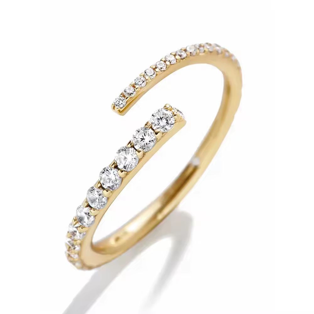 Offener Ring aus 14K vergoldetem Material, besetzt mit klaren Zirkonia, moderner Spiral-Optik