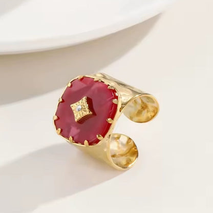 Vintage Statement Ring „Ruby Glow“ Edelstahl 18K vergoldet