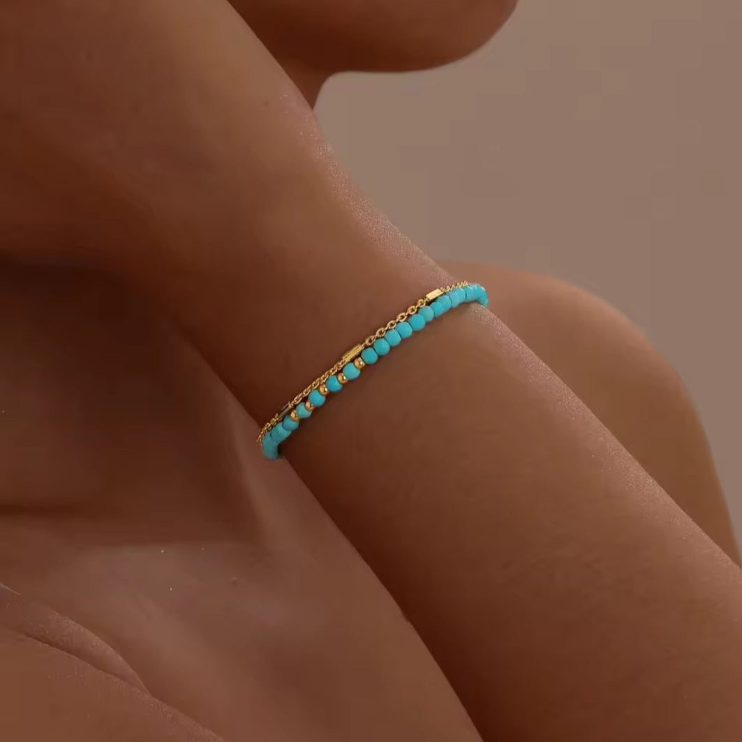 Türkis Armband verstellbar | vergoldete Details | Damen Armband