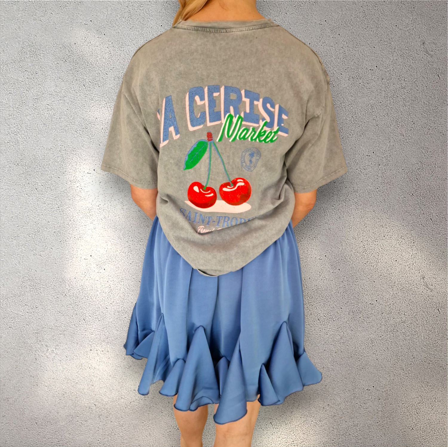  Oversized T-Shirt mit "La Cerise Market" Print