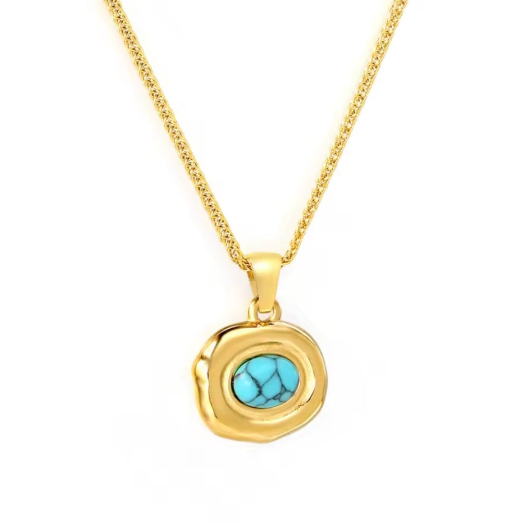 Gold Halskette mit African Turquose Stein