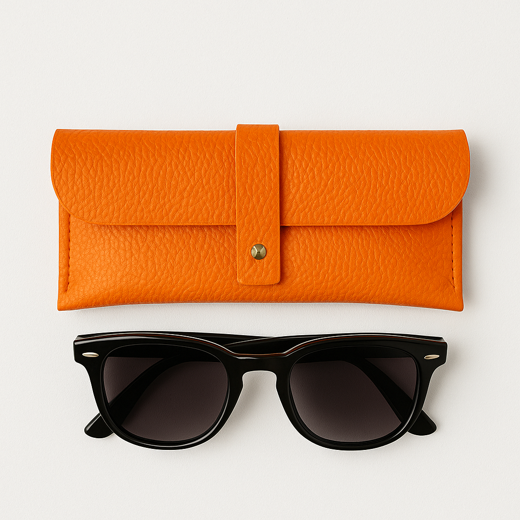 Kräftig oranges Etui aus echtem Leder für Sonnen- und Lesebrillen