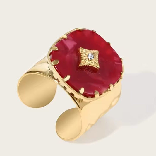 Vintage Statement Ring „Ruby Glow“ Edelstahl 18K vergoldet