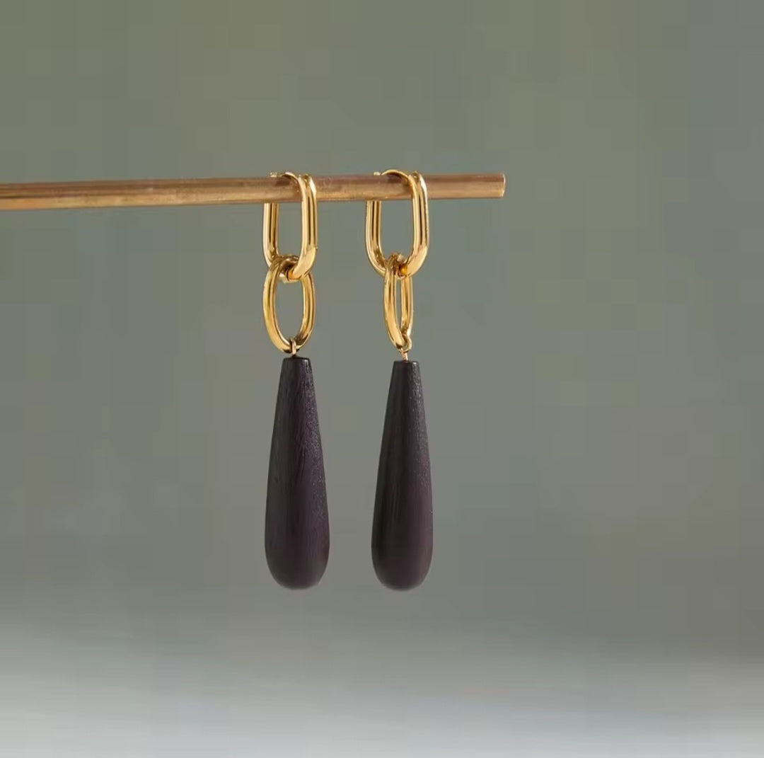 ✨ Minimalistische Hängeohrringe mit braunem Tropfen Anhänger